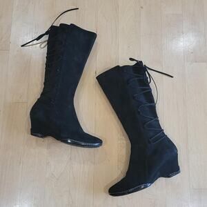 Sofft Suede Black Knee High Lace up Boots Ladies Size 9.5 W